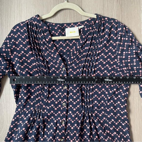 Anthropologie Maeve Woman Medium Navy Button Up Blouse Pink Polka Dots Business - Picture 11 of 14